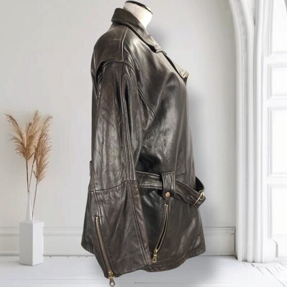 Andrew Marc x Henri Bendel Leather Moto Jacket S Buttery Soft Belted Zip - Picture 5 of 16
